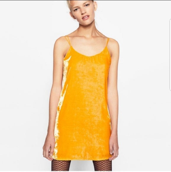 ZARA Mustard Yellow Velvet Trafaluc Slip Dress S - Picture 3 of 6
